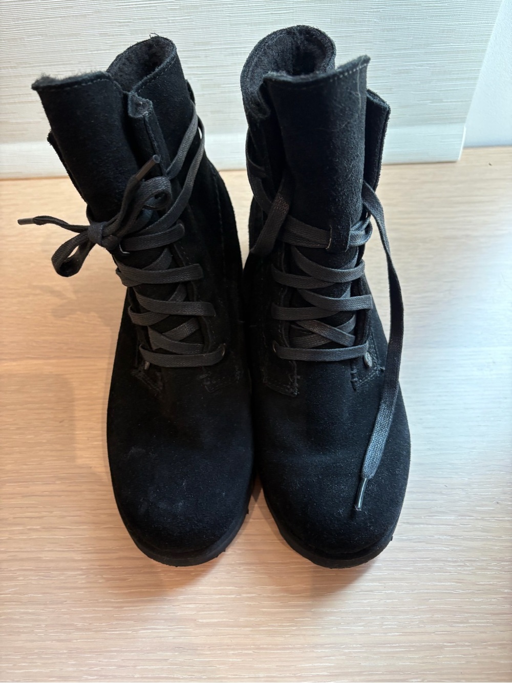 BearPaw Black Suede Lace-Up Ankle Boots